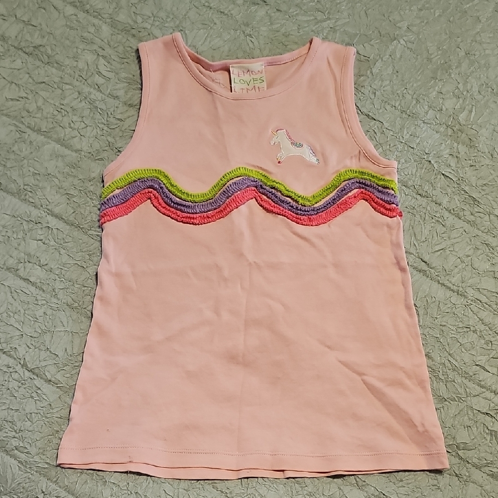 Lemon Loves Lime Pink Tank Top with Rainbow Wave Trim & Unicorn